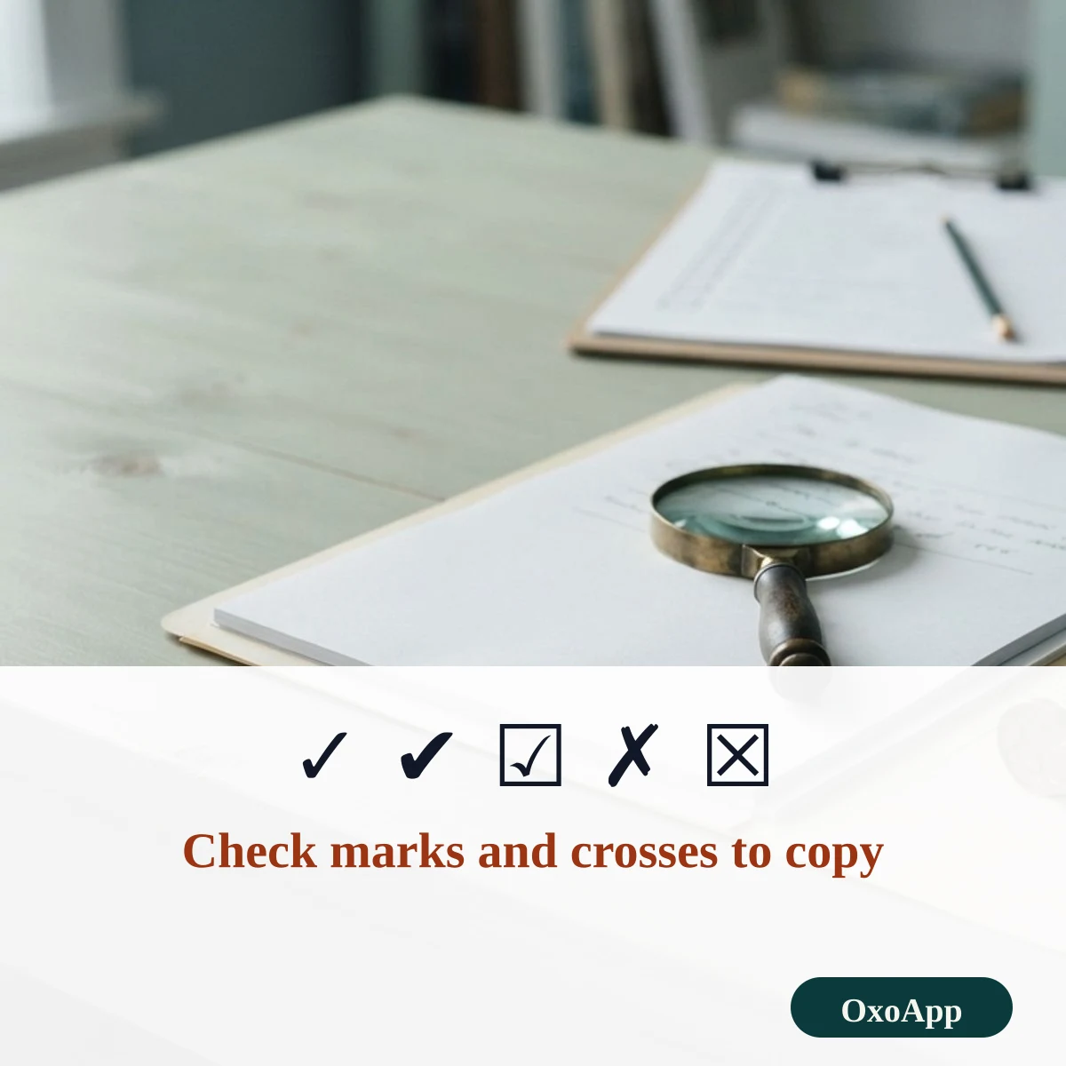 Check mark symbols to copy: tick, heavy tick, ballot box and crosses