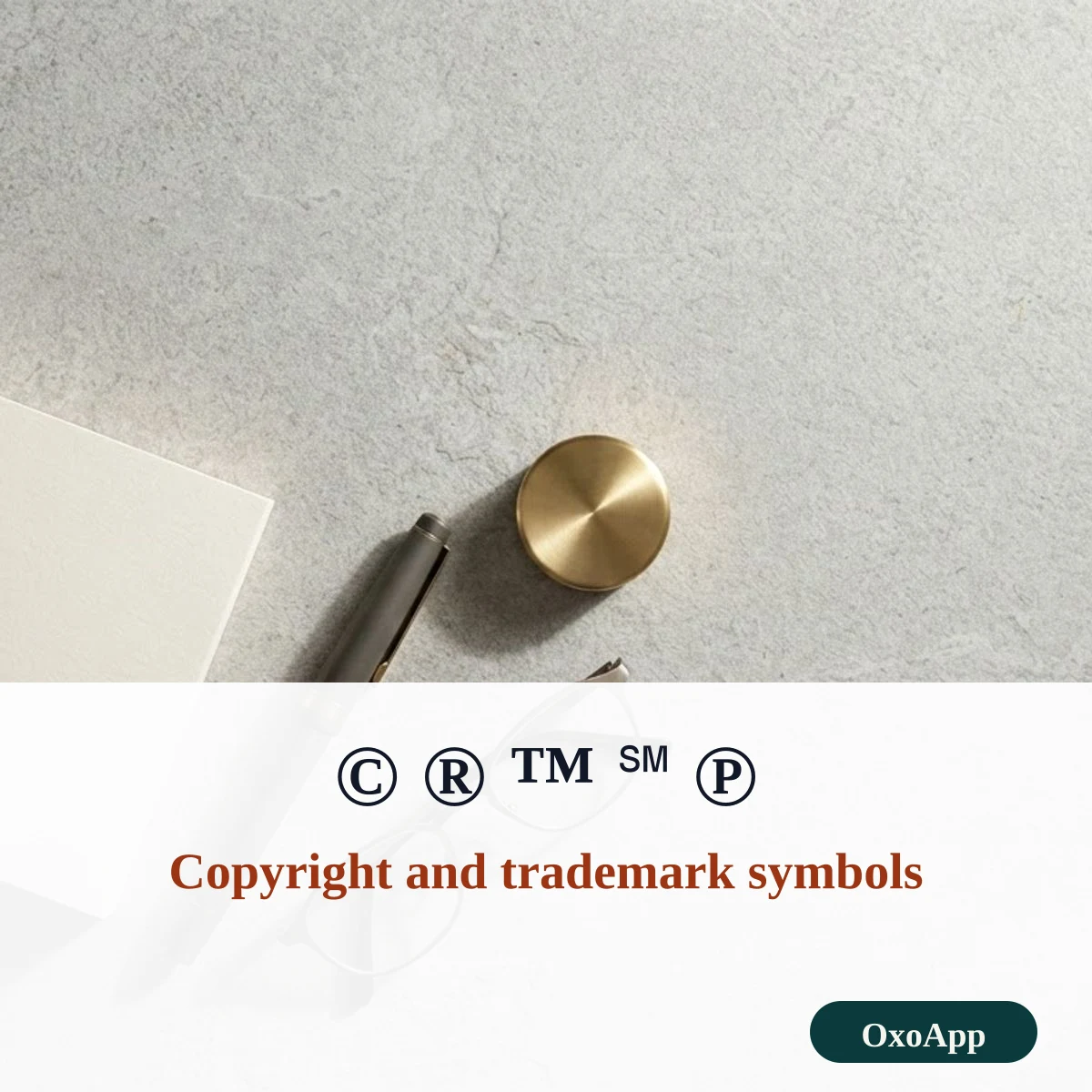 Copyright, registered trademark, trademark, service mark and sound recording symbols to copy
