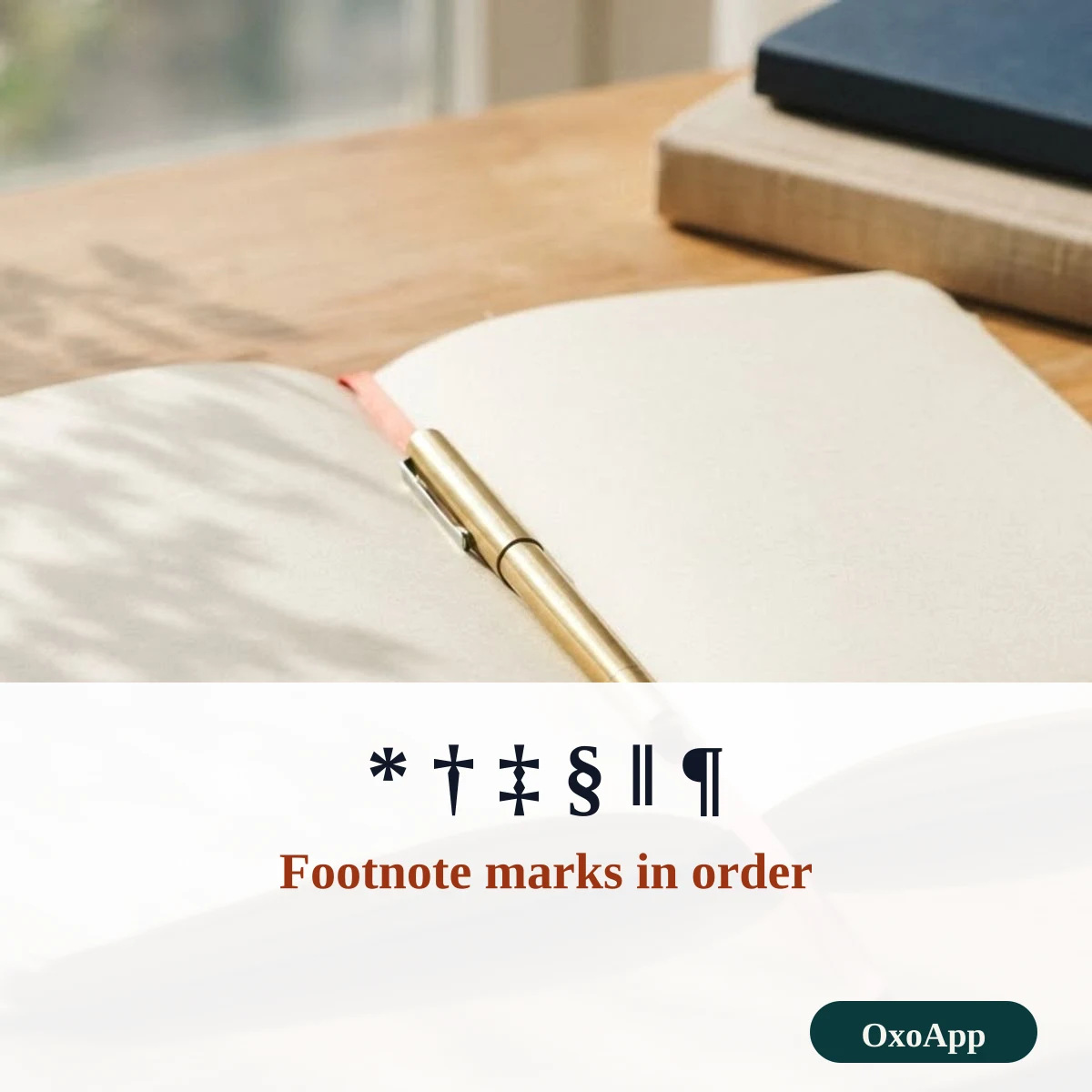 The traditional order of footnote marks: asterisk, dagger, double dagger, section sign, double bar and pilcrow