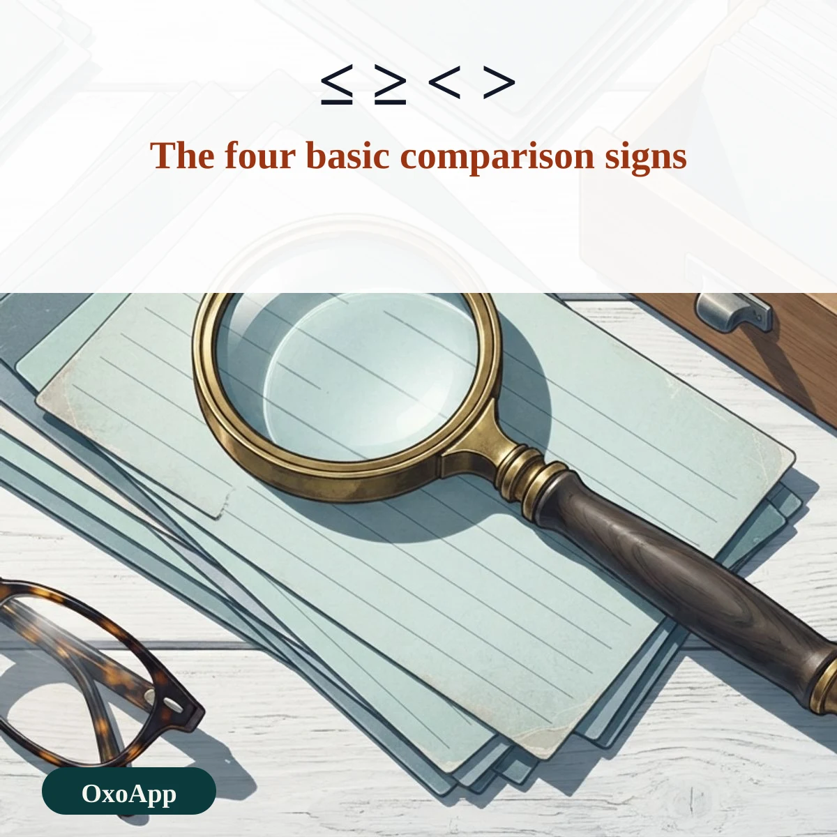 The four basic comparison signs: less than or equal, greater than or equal, less than and greater than