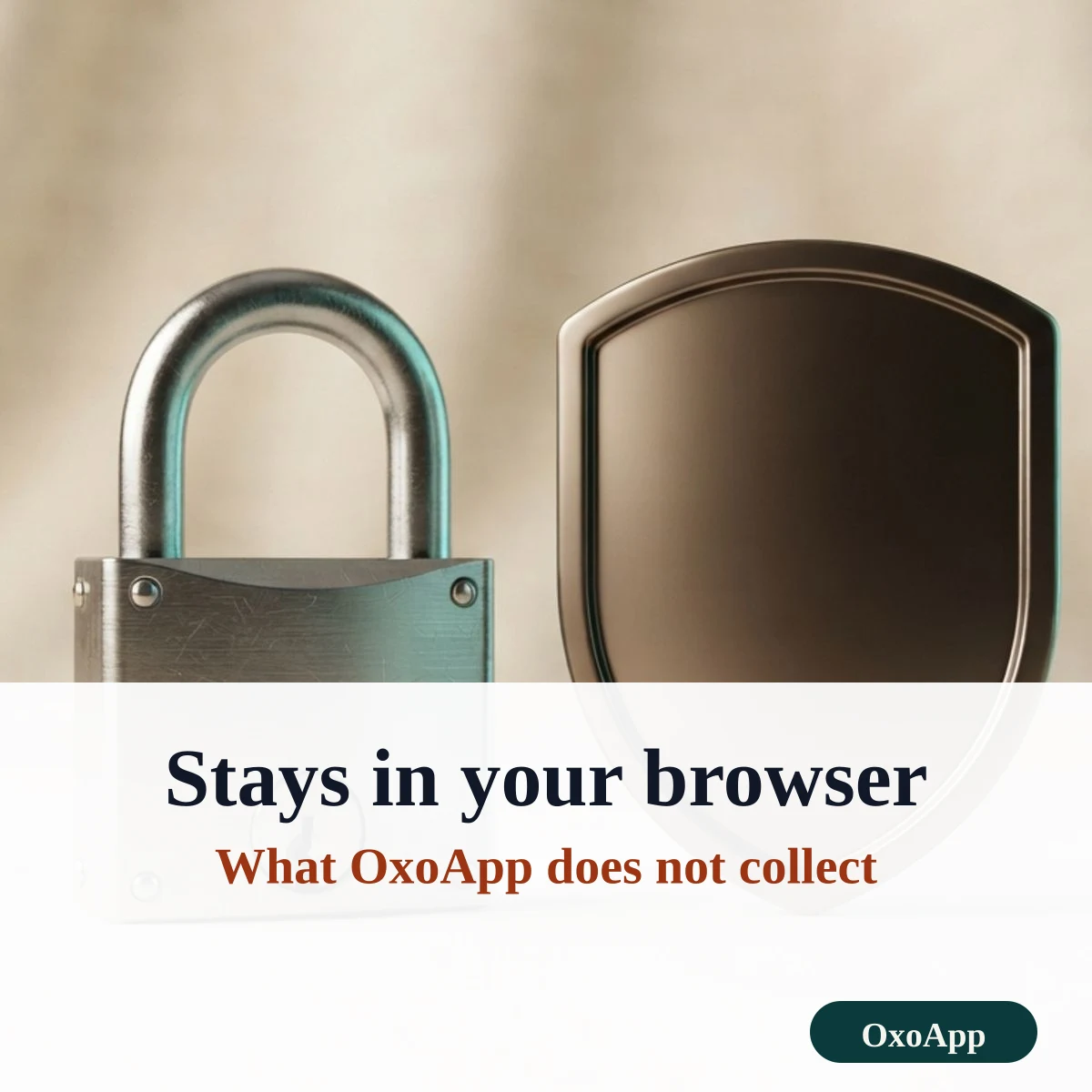 A padlock beside a shield, showing that text typed into OxoApp stays in your browser