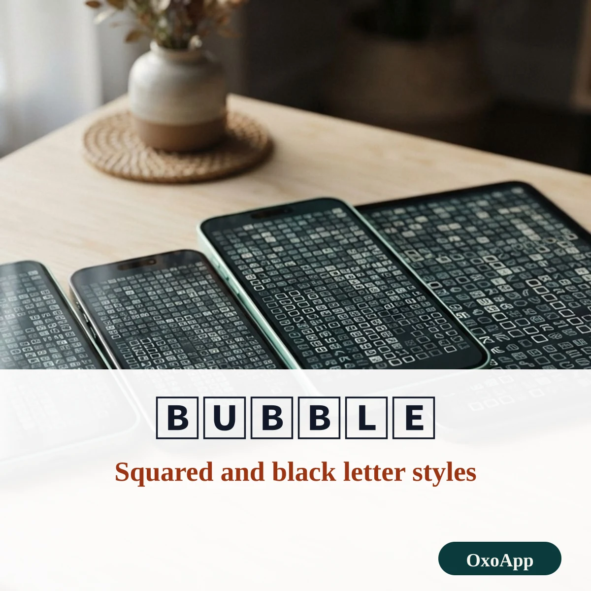 Squared and black squared capital letters side by side